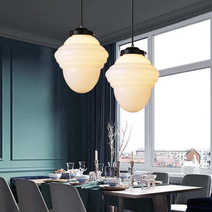 GlasLuxe™ Pendelleuchte – Vintage geometrische Glas-Hängelampe aus Milchglas (E27)