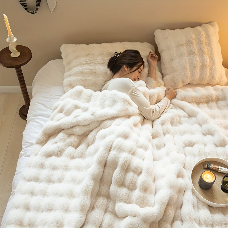 FleeceHaven™ – Ultraweiche Bubble-Fleece-Decke mit Kunstfell | Kuschelige Wärme für Sofa & Bett