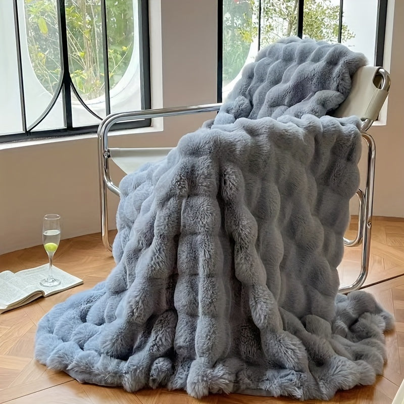 FleeceHaven™ – Ultraweiche Bubble-Fleece-Decke mit Kunstfell | Kuschelige Wärme für Sofa & Bett