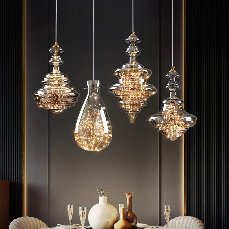 NebulaGlow™ Pendelleuchte – Elegante graue Glas-Hängelampe mit Messing für Esszimmer & Küche (LED)