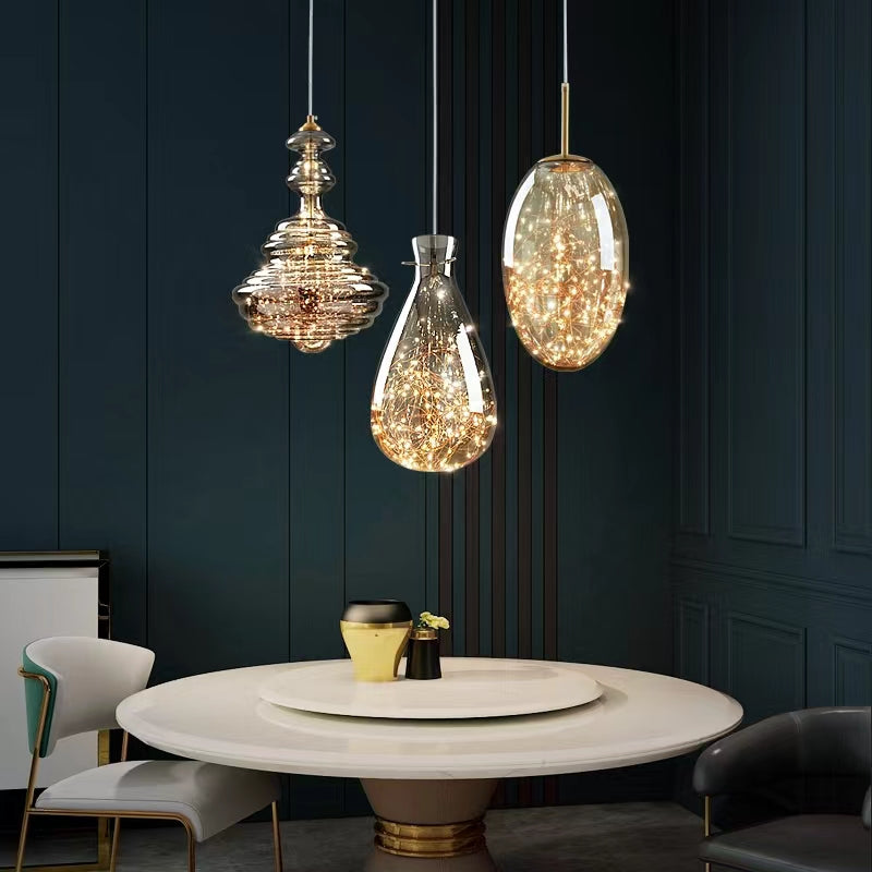 NebulaGlow™ Pendelleuchte – Elegante graue Glas-Hängelampe mit Messing für Esszimmer & Küche (LED)