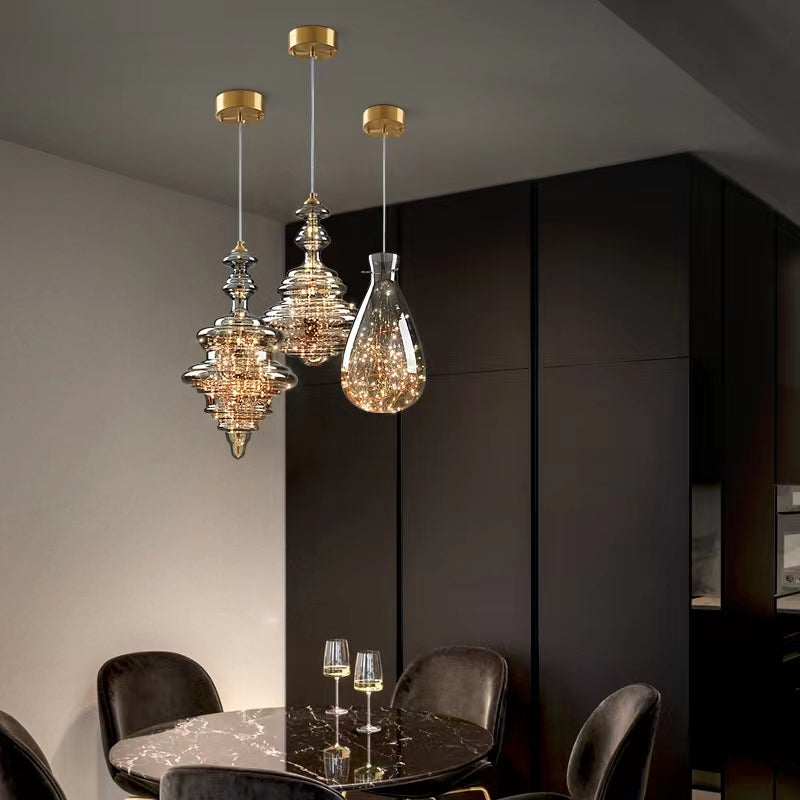 NebulaGlow™ Pendelleuchte – Elegante graue Glas-Hängelampe mit Messing für Esszimmer & Küche (LED)