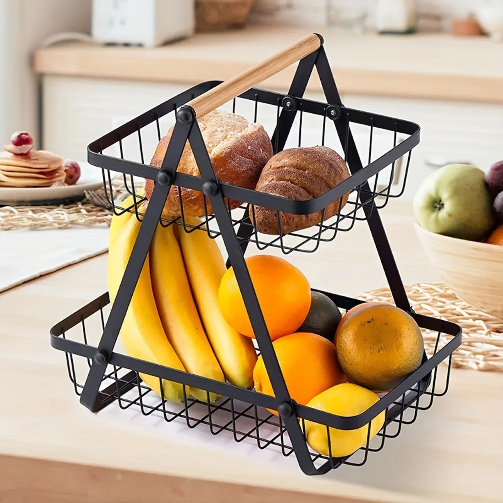 CascadeCharm™ – Moderner 3-stufiger Obstkorb aus Stahl | Platzsparende Küchenorganisation