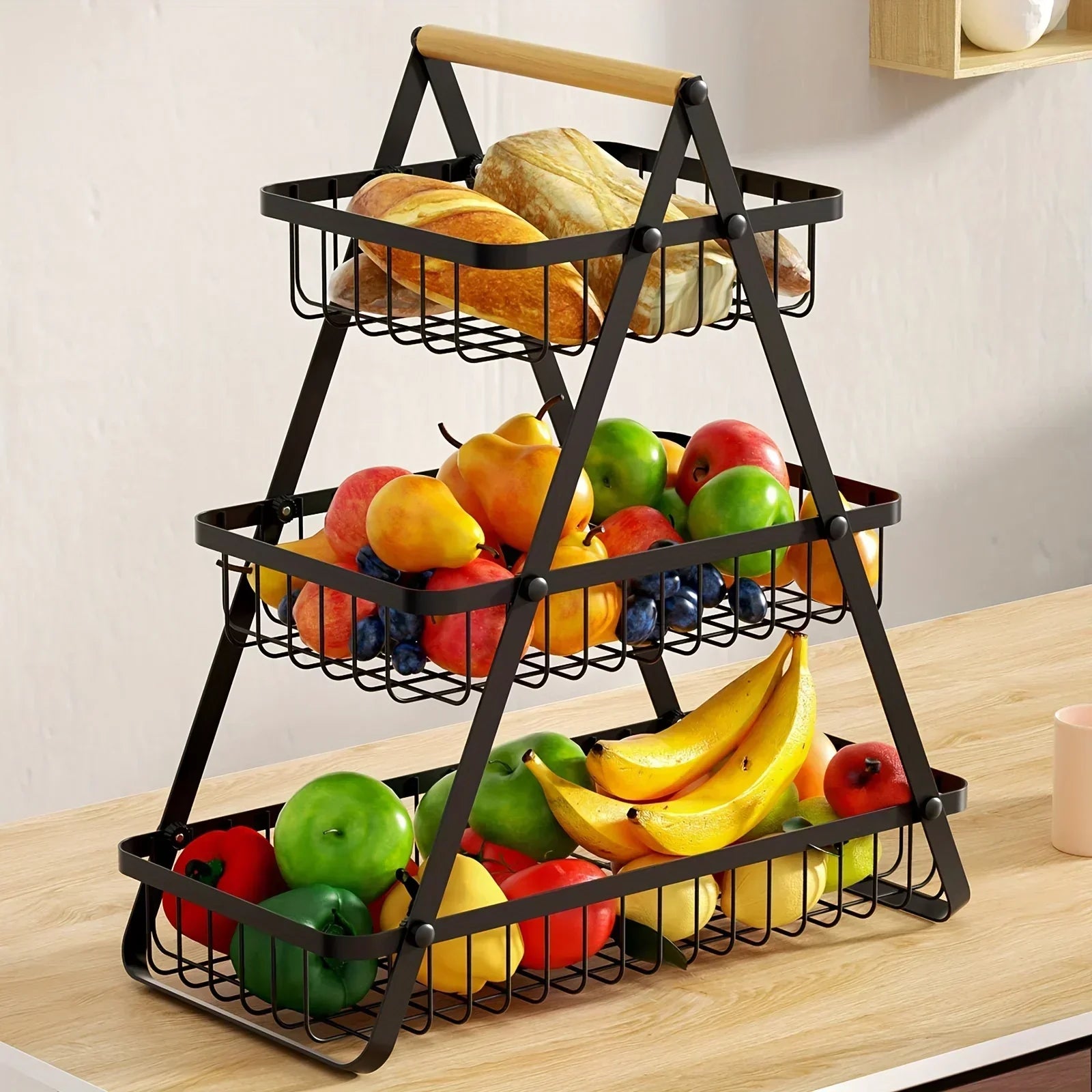 CascadeCharm™ – Moderner 3-stufiger Obstkorb aus Stahl | Platzsparende Küchenorganisation