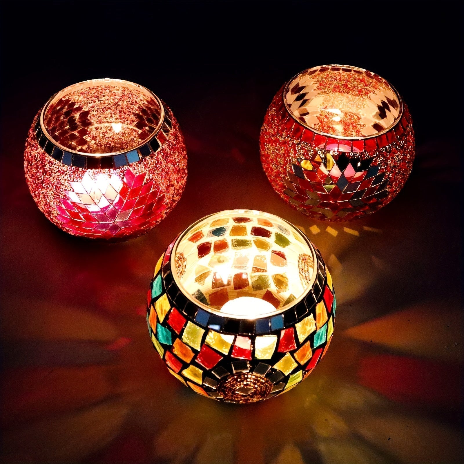 RadiantMosaic™ Teelichthalter Set – Handgefertigte Mosaik-Kerzenhalter aus Glas (3-teilig)
