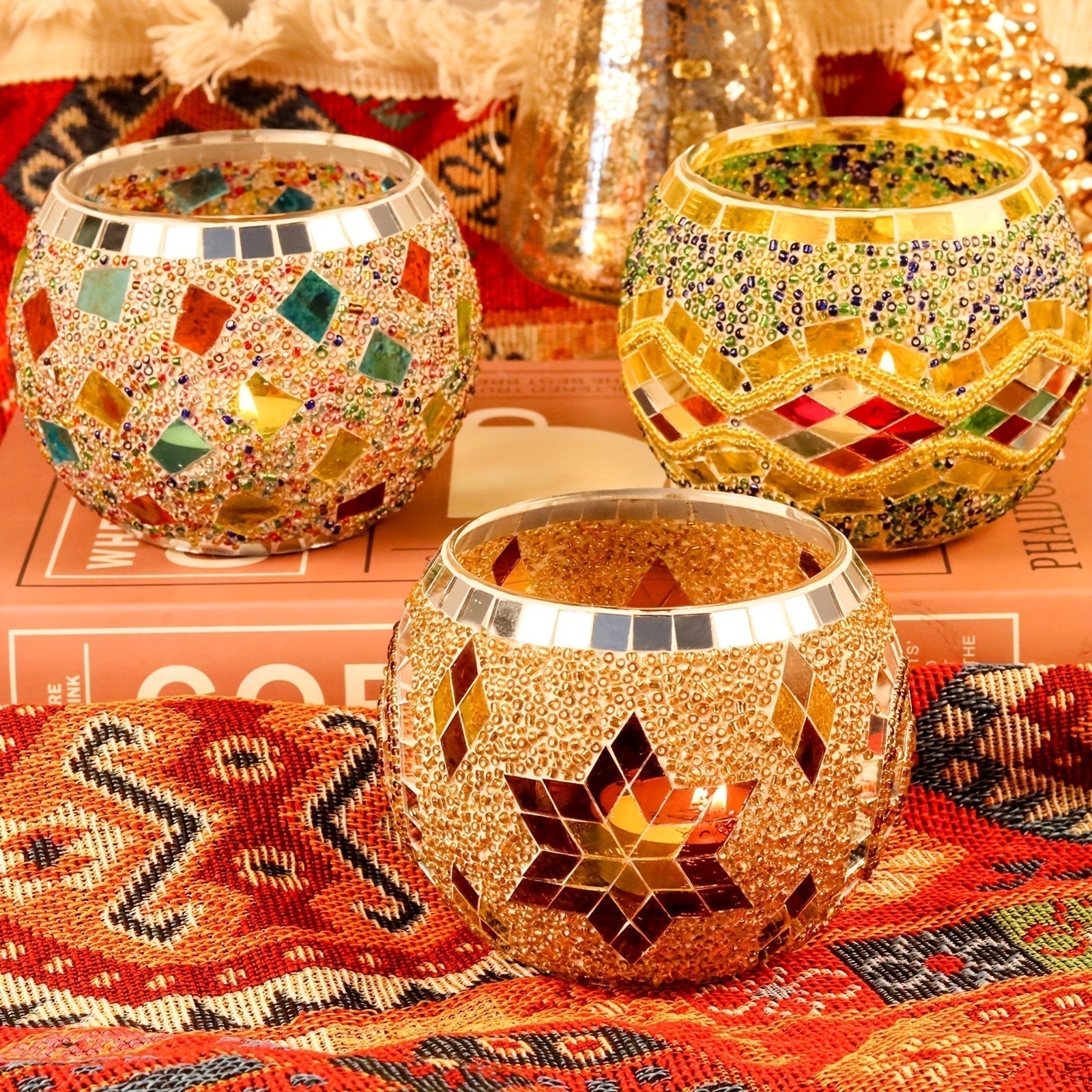 RadiantMosaic™ Teelichthalter Set – Handgefertigte Mosaik-Kerzenhalter aus Glas (3-teilig)