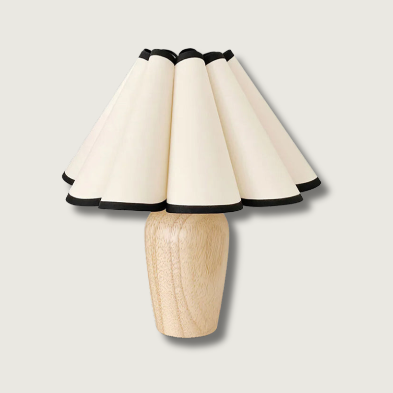 LuxFold™ Tischlampe – Vintage Design Lampe mit gewebtem Stoffschirm & Holzfuß