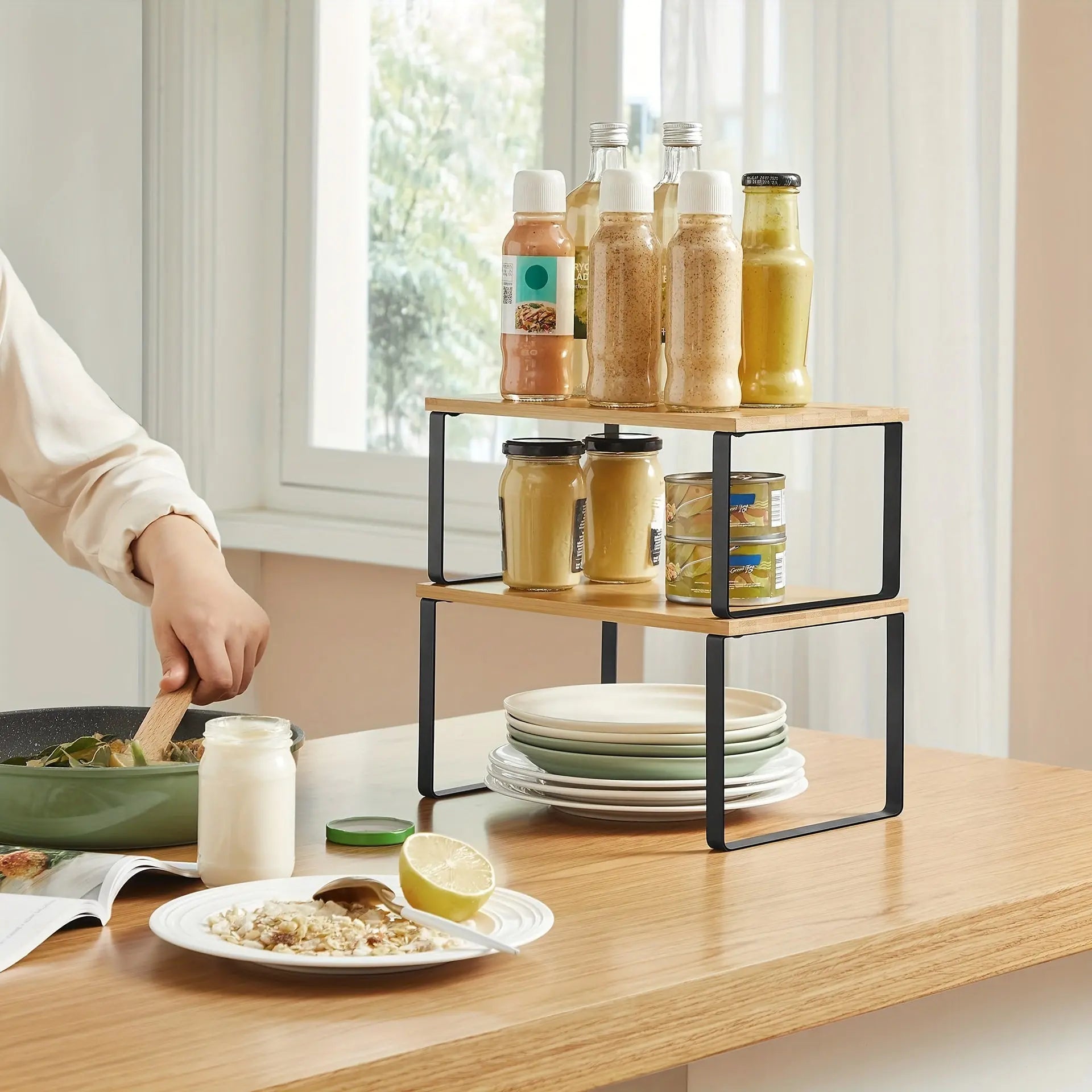 SpiceTidy™ – 2er Set stapelbare Küchenregale | Ordnung & mehr Stauraum für deine Küche