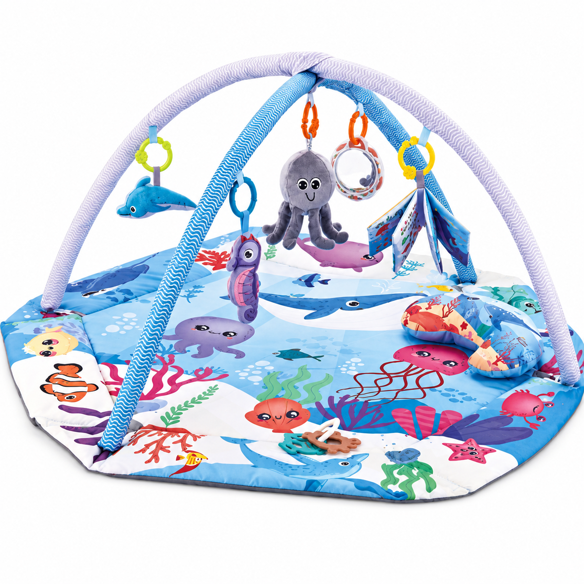 8-in-1 Baby Play Mat™ – Spieldecke mit 6 abnehmbaren Sinnes-Spielzeugen | Weiche Schaumstoff-Spielmatte zur frühen Entwicklung