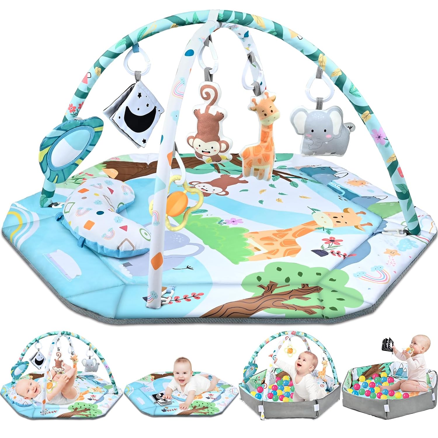 8-in-1 Baby Play Mat™ – Spieldecke mit 6 abnehmbaren Sinnes-Spielzeugen | Weiche Schaumstoff-Spielmatte zur frühen Entwicklung