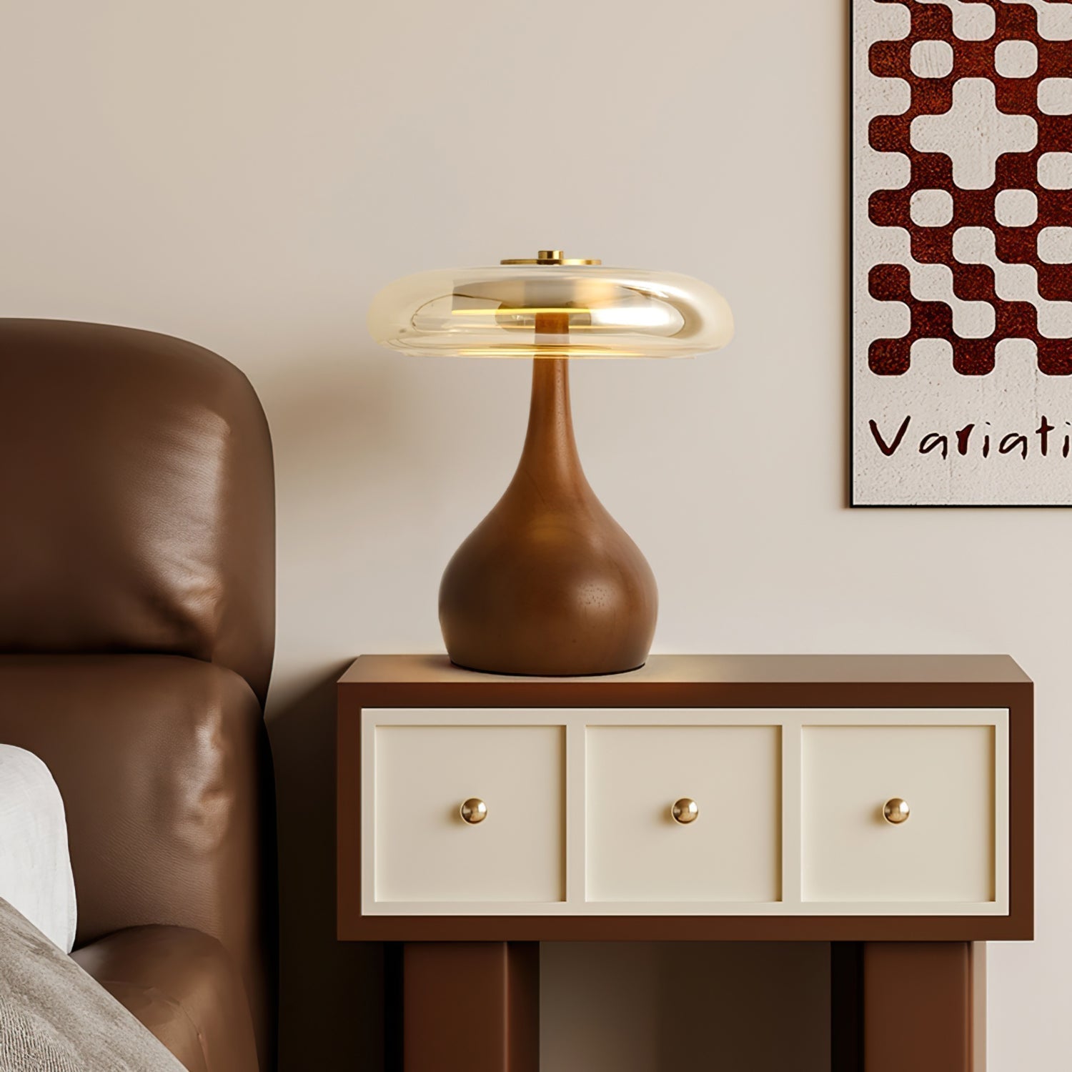 LumiWood™ Tischlampe – Elegante LED-Designlampe aus Holz & Messing mit 3 Lichtfarben