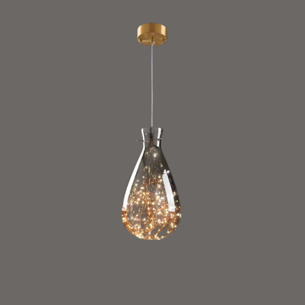 NebulaGlow™ Pendelleuchte – Elegante graue Glas-Hängelampe mit Messing für Esszimmer & Küche (LED)
