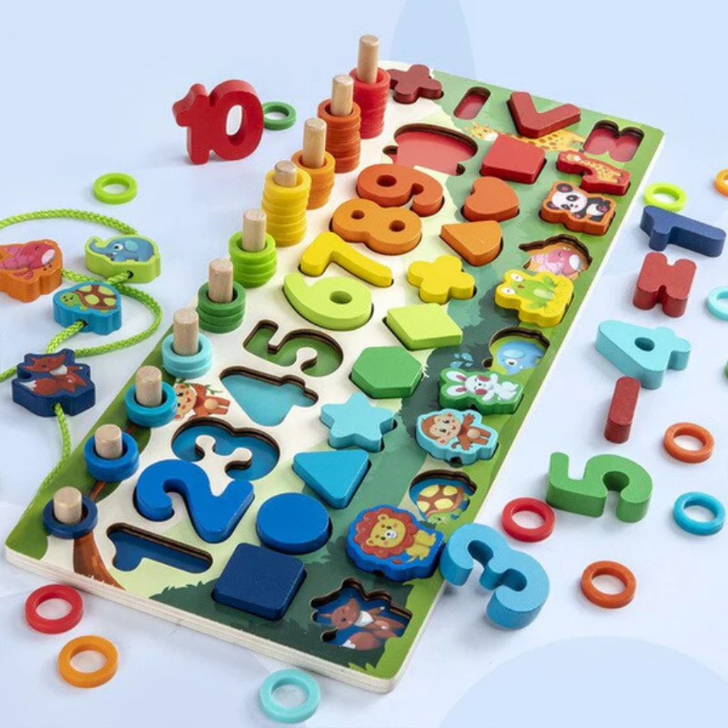 Beechwood Wonders™ Montessori Lernspiel – Holzpuzzle mit Zahlen, Formen & Magnet-Angelspiel