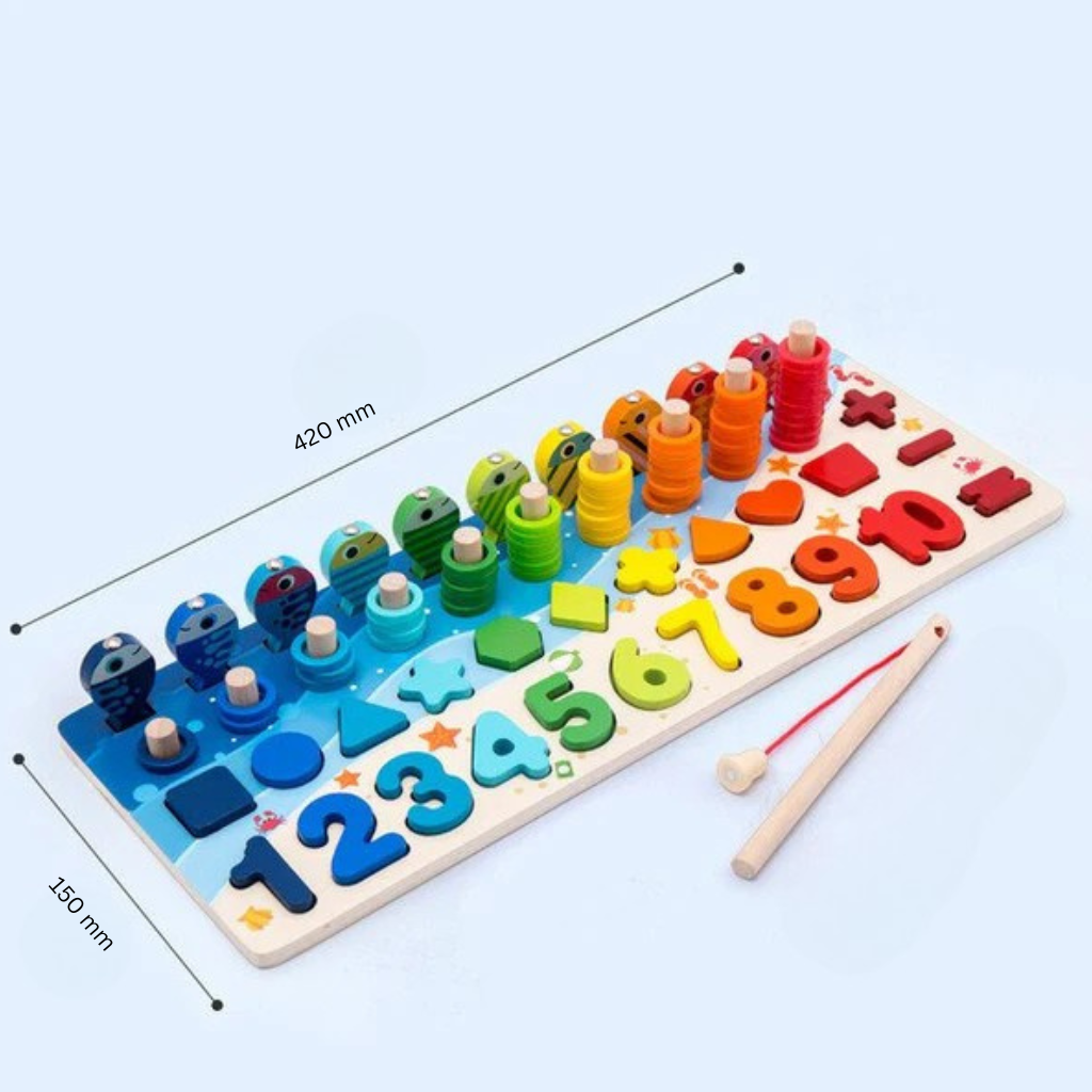 Beechwood Wonders™ Montessori Lernspiel – Holzpuzzle mit Zahlen, Formen & Magnet-Angelspiel
