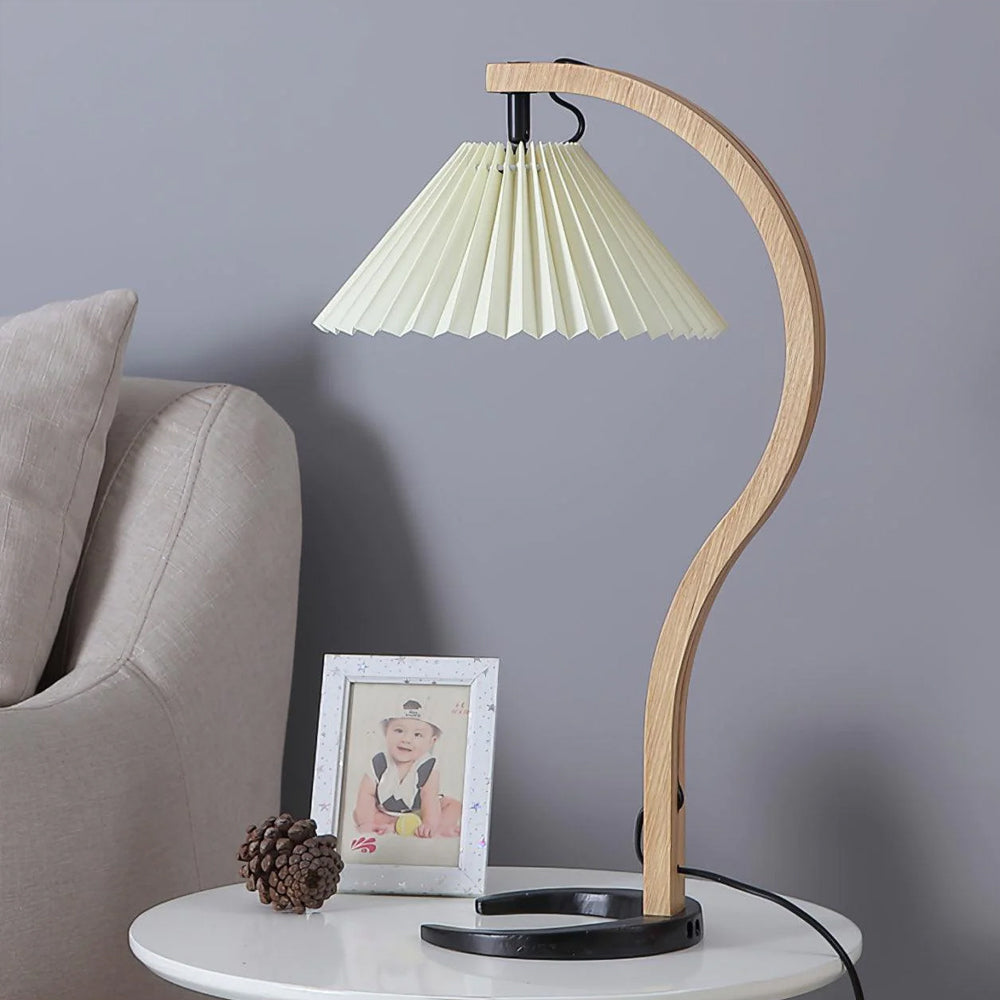 WoodFlow™ Tischlampe – Natürliche Holz-Designlampe mit Leinen-Schirm & warmem Licht