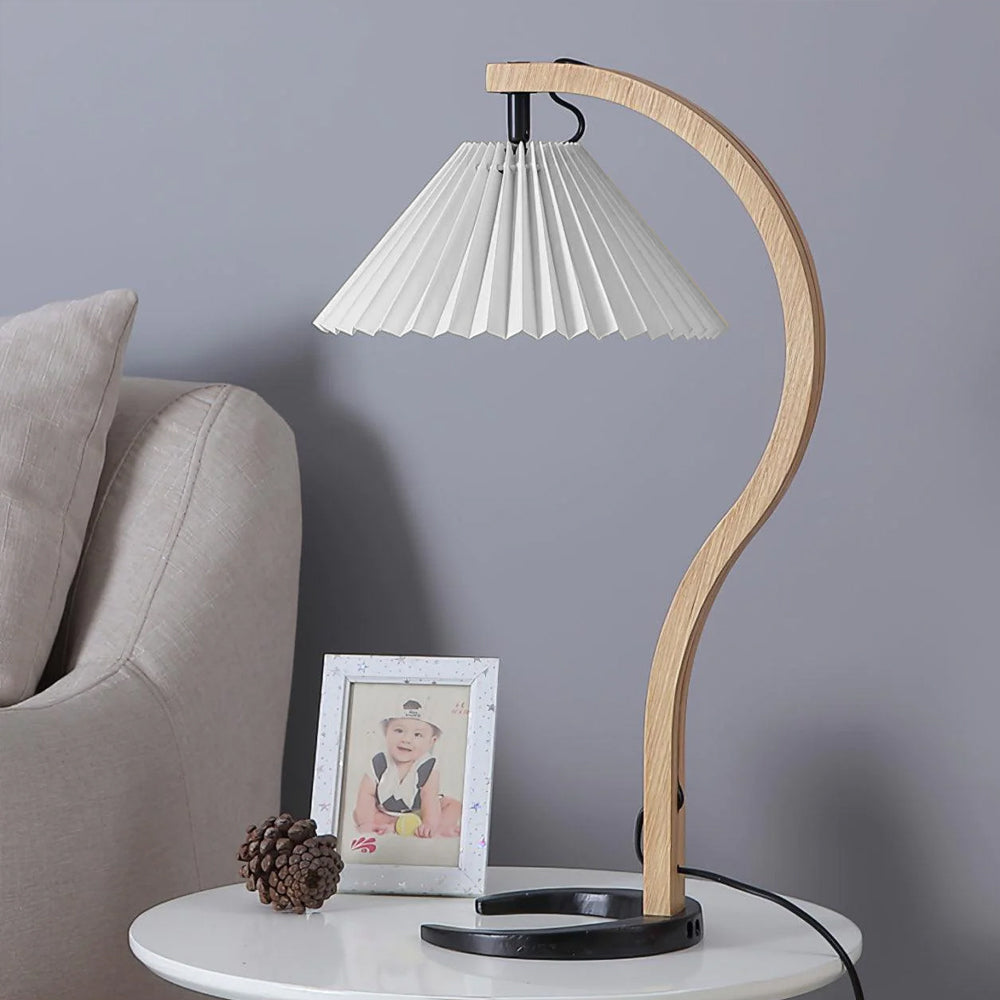 WoodFlow™ Tischlampe – Natürliche Holz-Designlampe mit Leinen-Schirm & warmem Licht