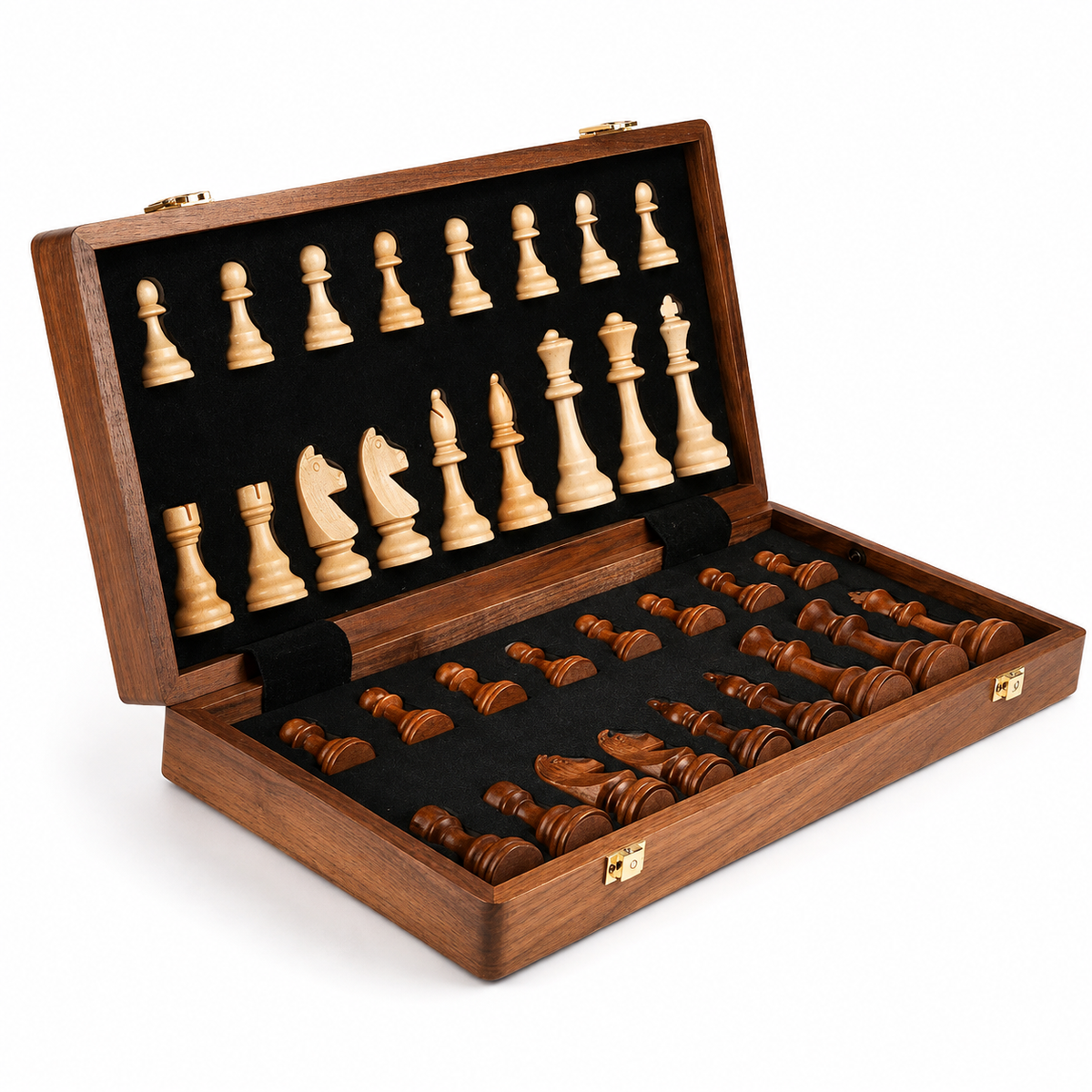 ChessMaster™ Holz Schachspiel – Klappbares Walnussbrett 39×39 cm, handgefertigte Figuren, faltbar & langlebig
