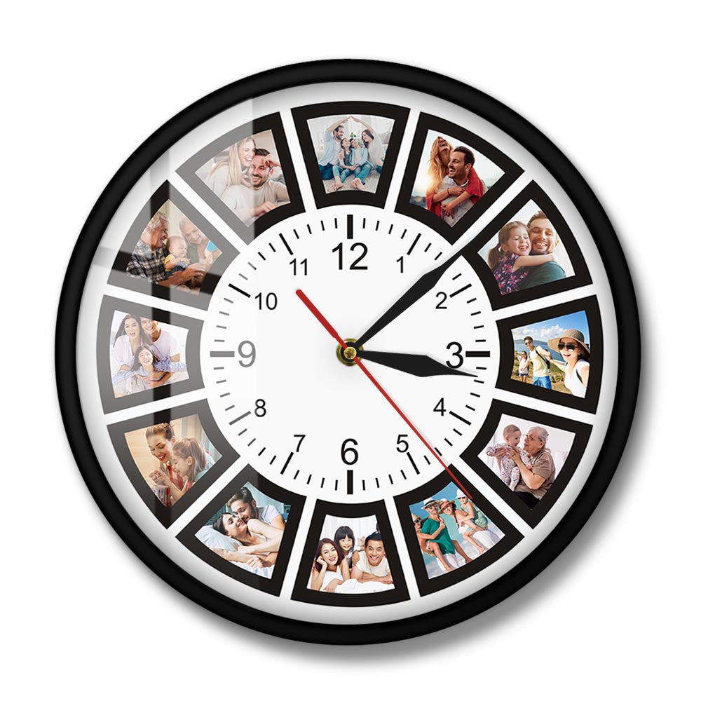 ChronoFrame™ – Personalisierbare Fotocollage-Wanduhr mit 12 Erinnerungen