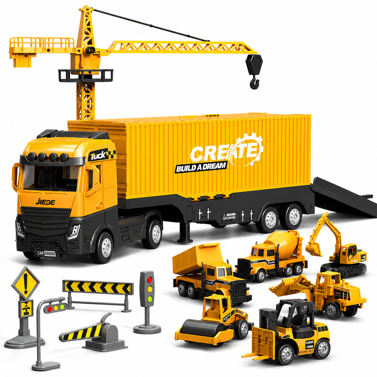 CreaTrek™ Kranwagen Spielset – Interaktives Baustellen-Spielzeug mit Licht & Sound, ABS Kunststoff, für Kinder 3–5 Jahre
