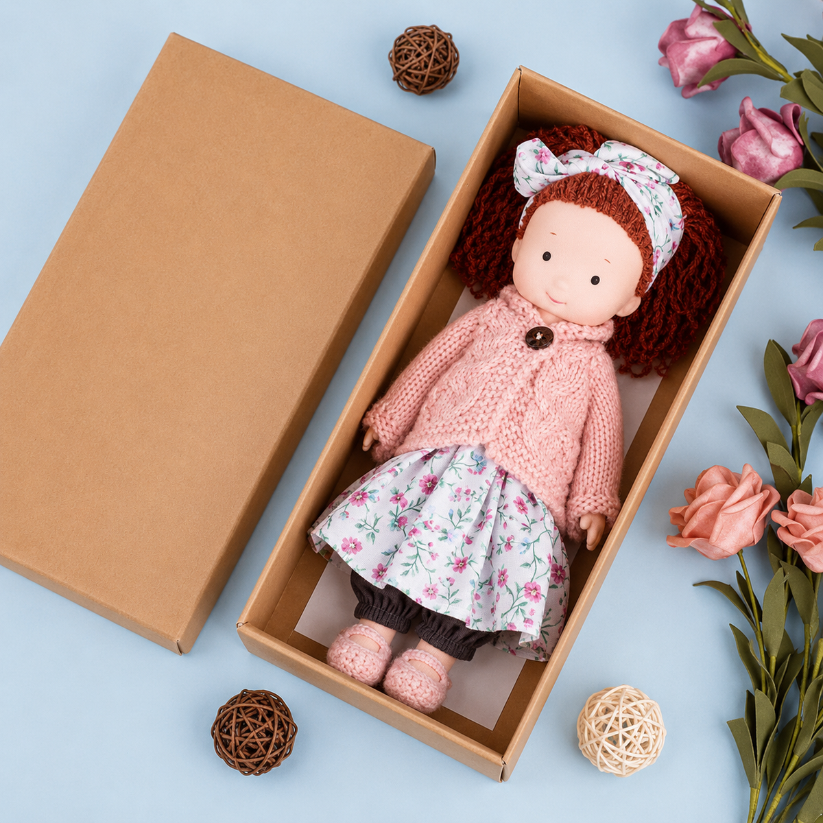 CuddlyCharm™ Plüsch-Anziehpuppe – 30cm Kuschelpuppe mit Zubehör & Geschenkbox