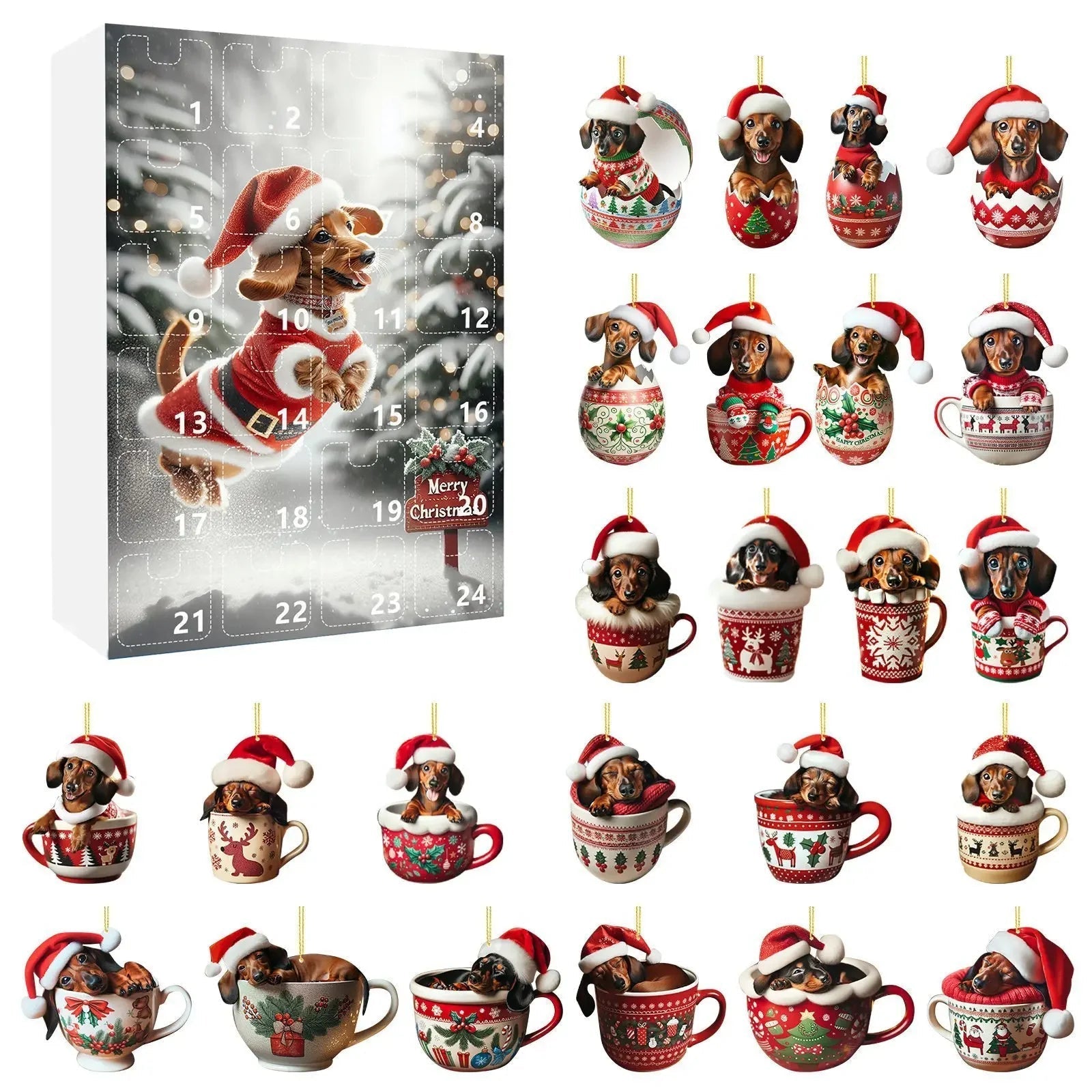 Dachshund Charm™ – Acryl Adventskalender mit Dackel-Motiv | 24-Tage Weihnachts-Countdown