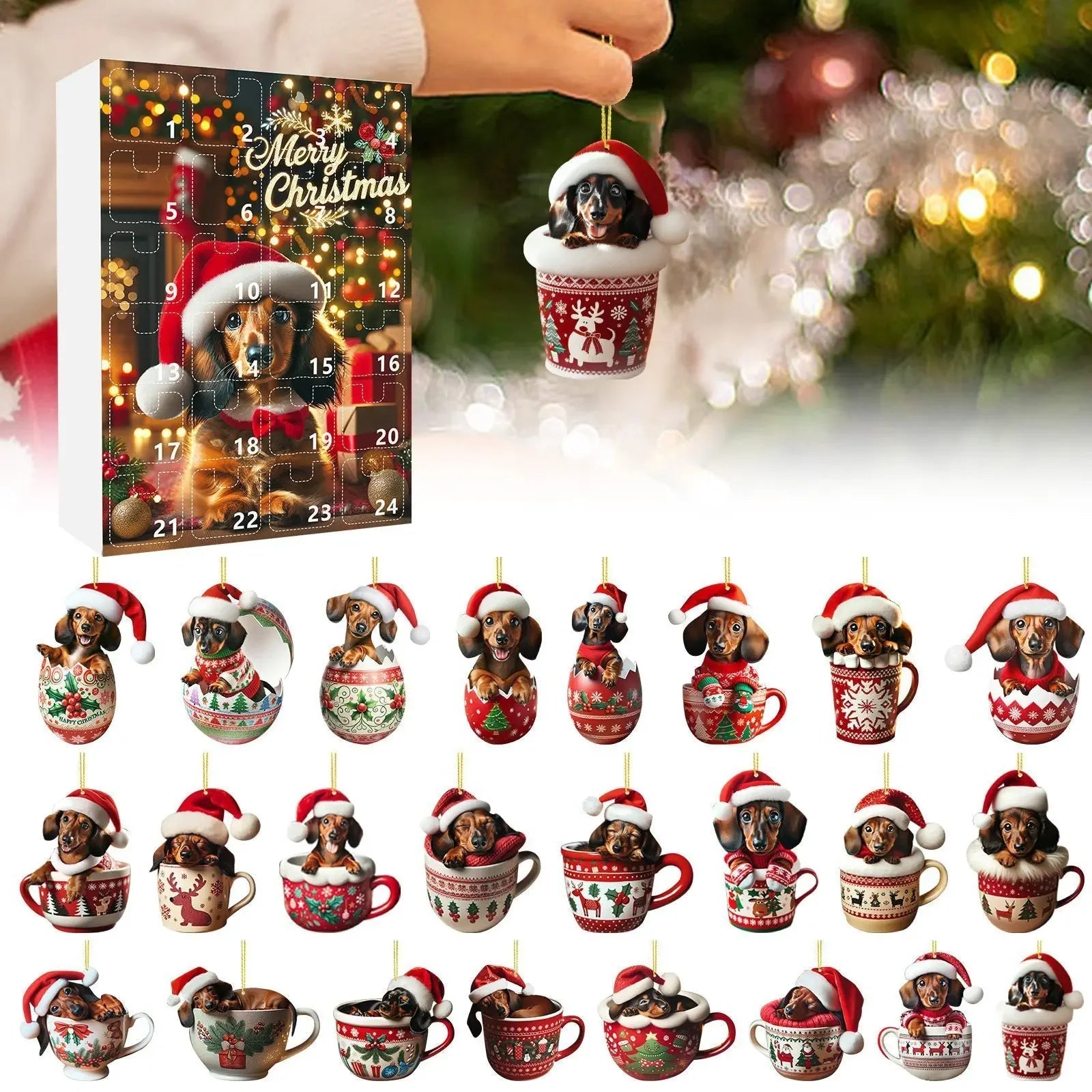 Dachshund Charm™ – Acryl Adventskalender mit Dackel-Motiv | 24-Tage Weihnachts-Countdown