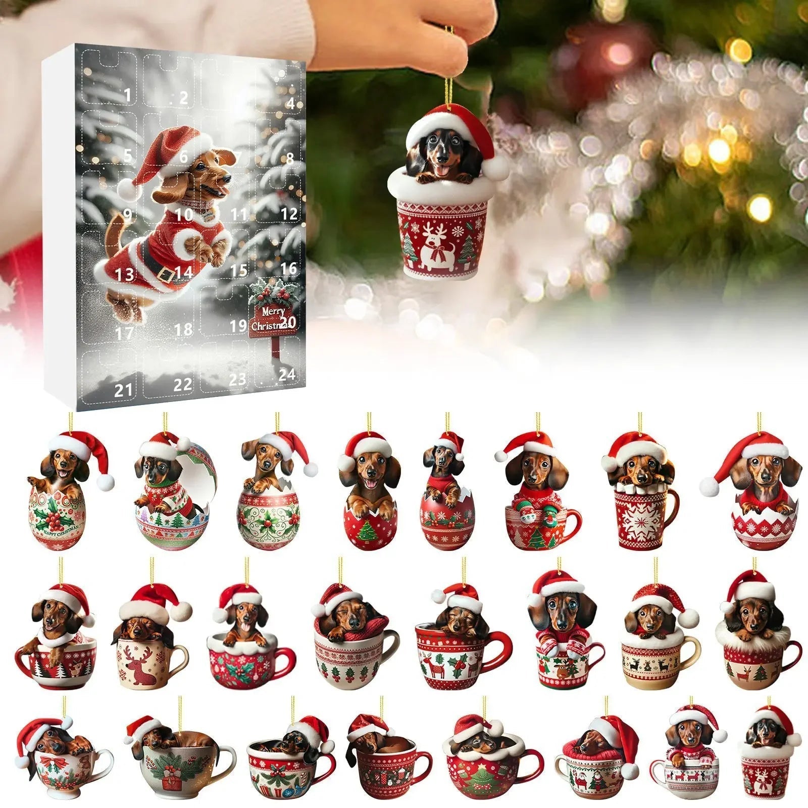 Dachshund Charm™ – Acryl Adventskalender mit Dackel-Motiv | 24-Tage Weihnachts-Countdown