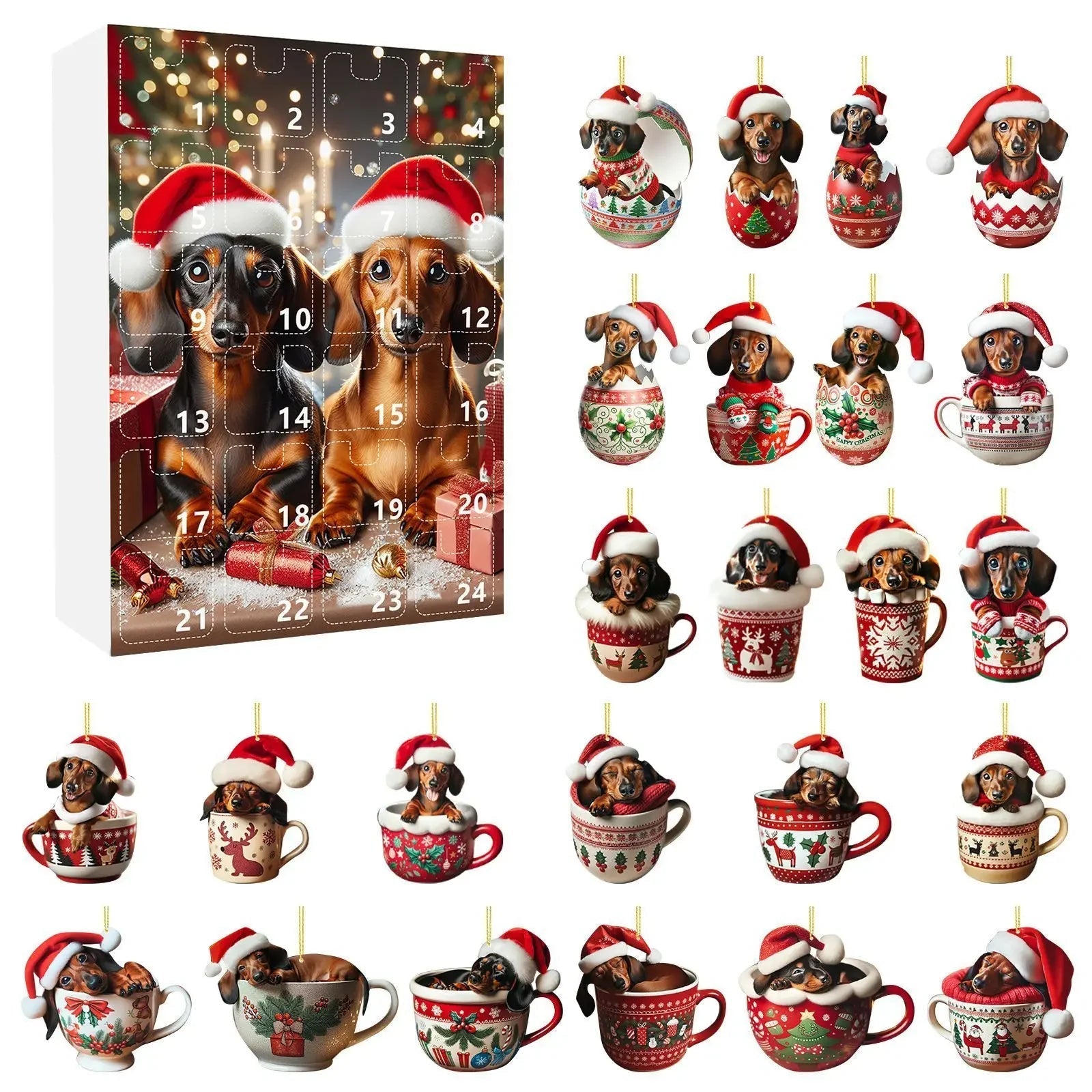 Dachshund Charm™ – Acryl Adventskalender mit Dackel-Motiv | 24-Tage Weihnachts-Countdown