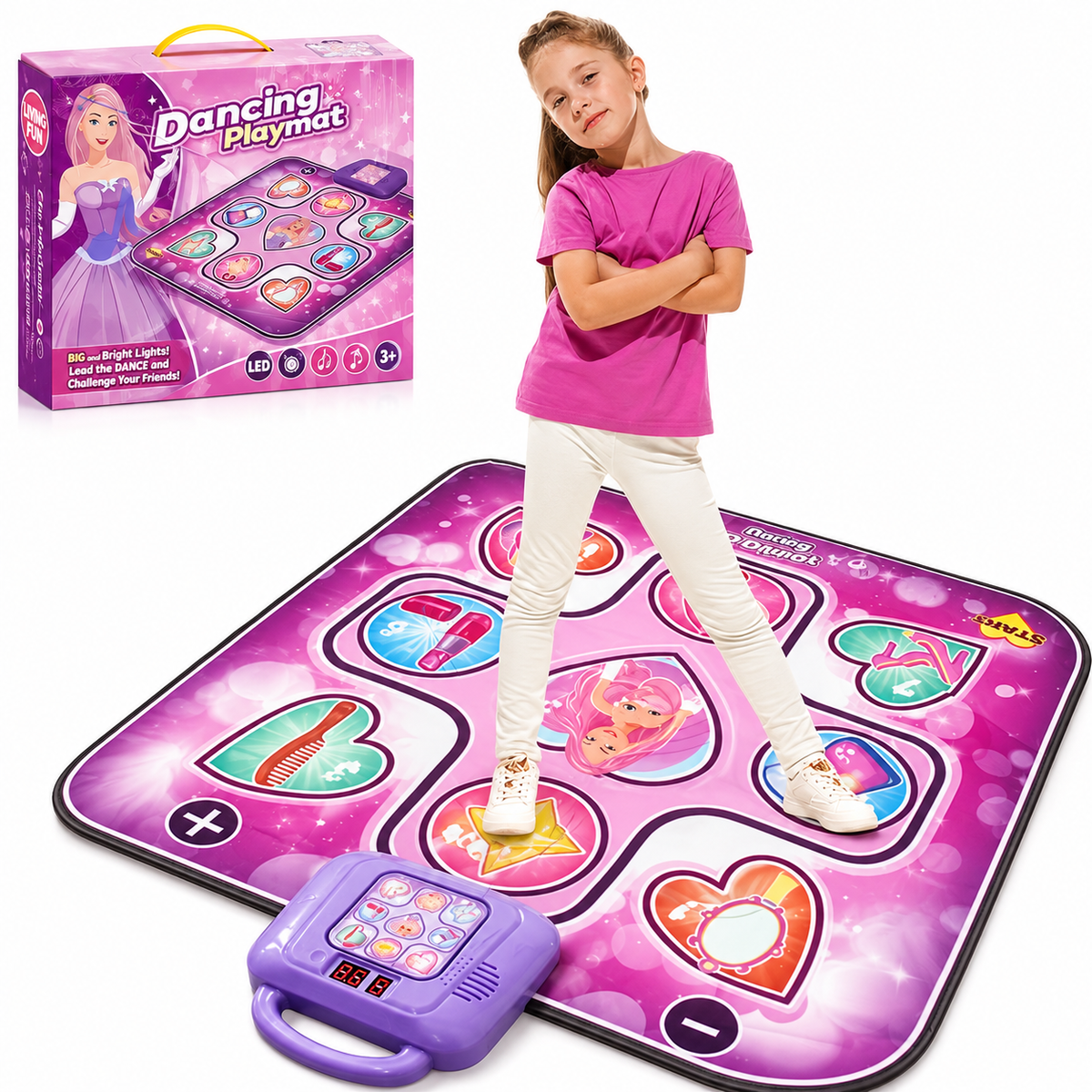 DanceJoy™ – Interaktive Tanzmatte für Mädchen | Pinke Spielmatte mit Punktefunktion & Musik (ab 3 Jahren)