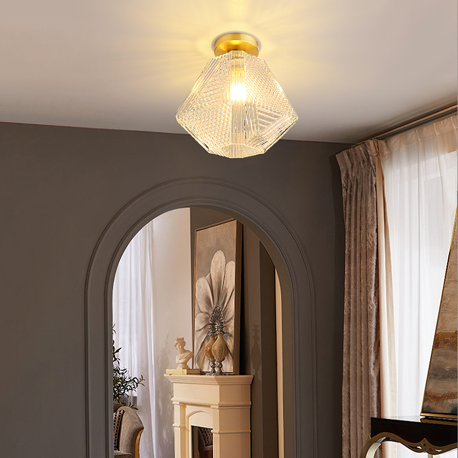 CrystalFlare™ Deckenleuchte – Elegante Art-Deco Designlampe aus Messing & Glas