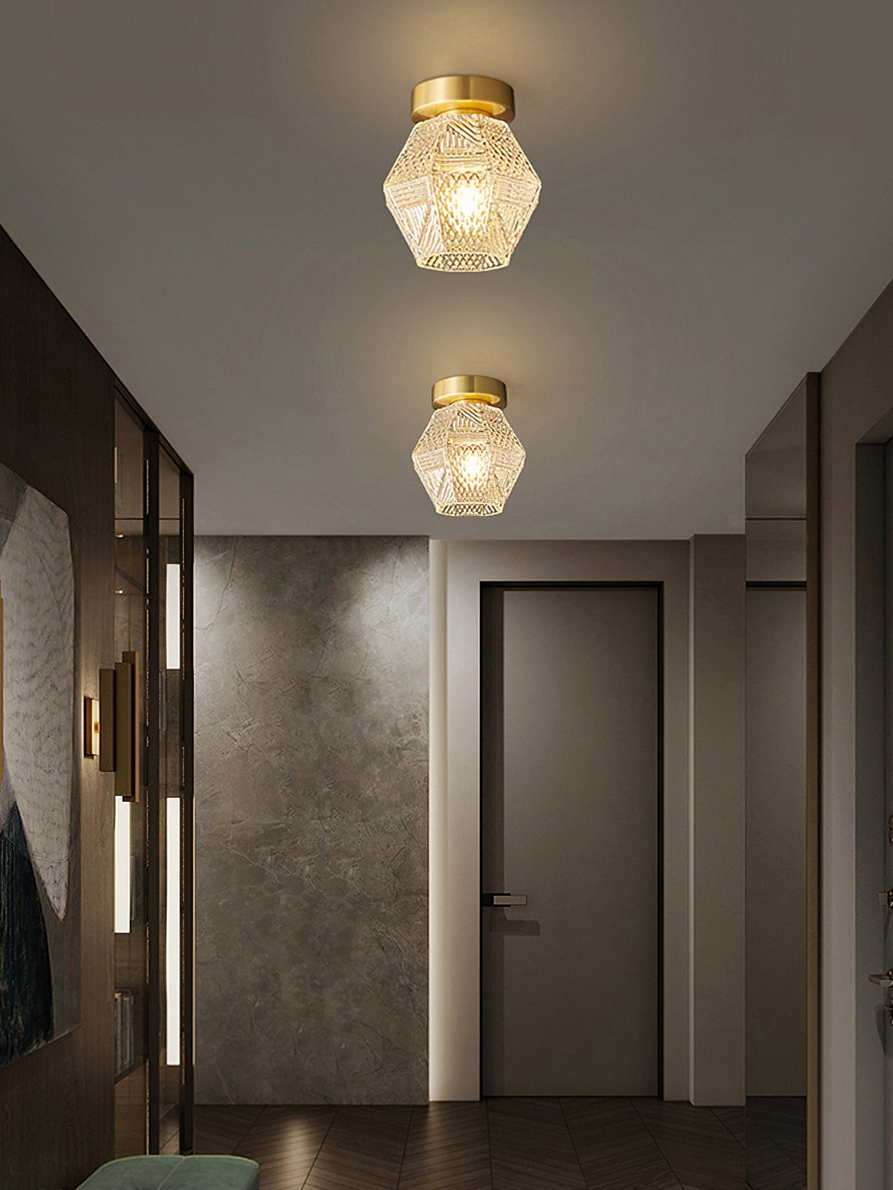 CrystalFlare™ Deckenleuchte – Elegante Art-Deco Designlampe aus Messing & Glas