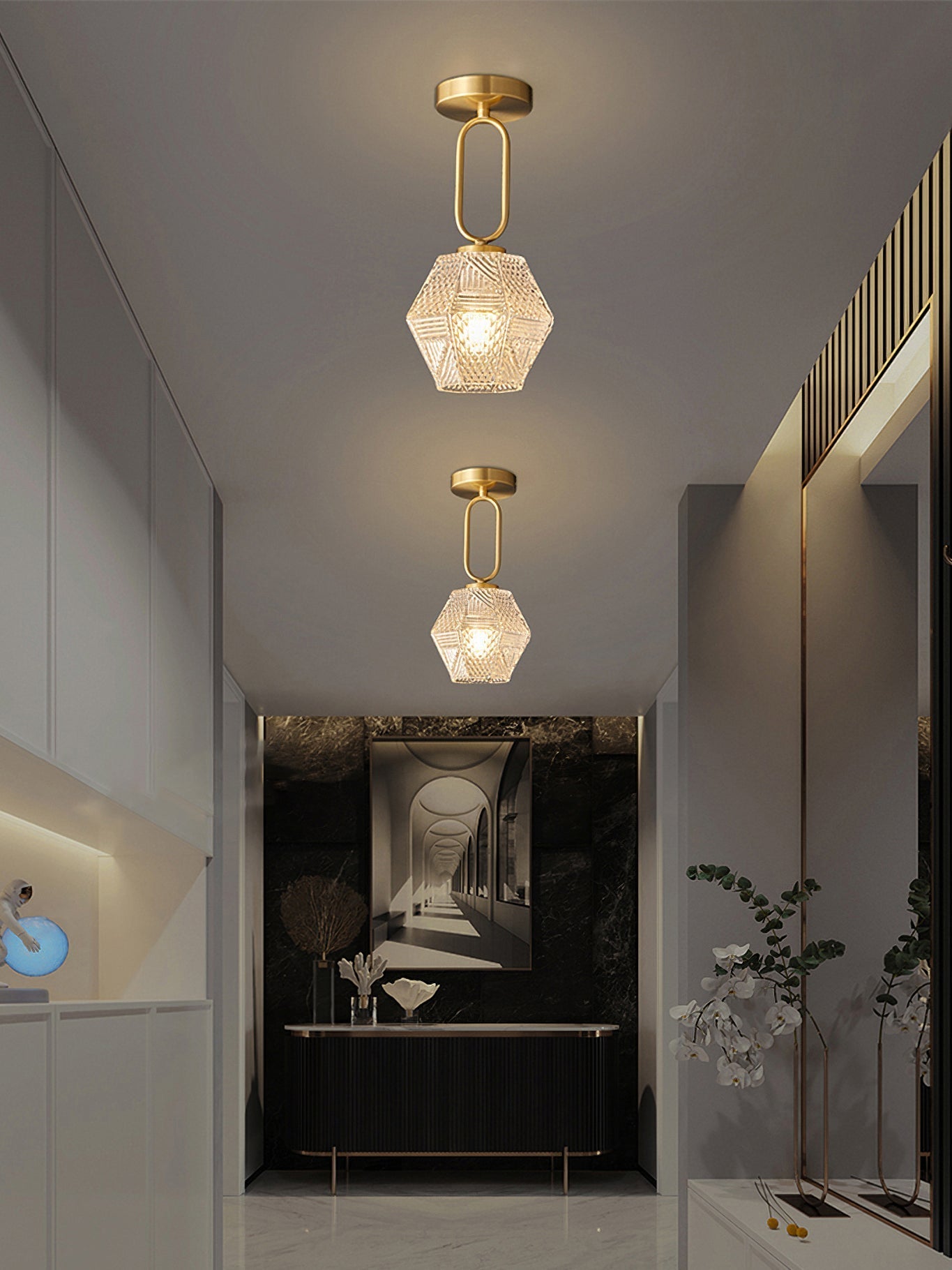 CrystalFlare™ Deckenleuchte – Elegante Art-Deco Designlampe aus Messing & Glas
