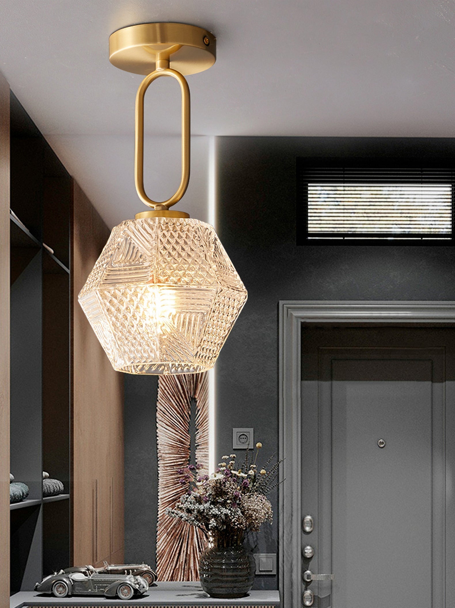 CrystalFlare™ Deckenleuchte – Elegante Art-Deco Designlampe aus Messing & Glas