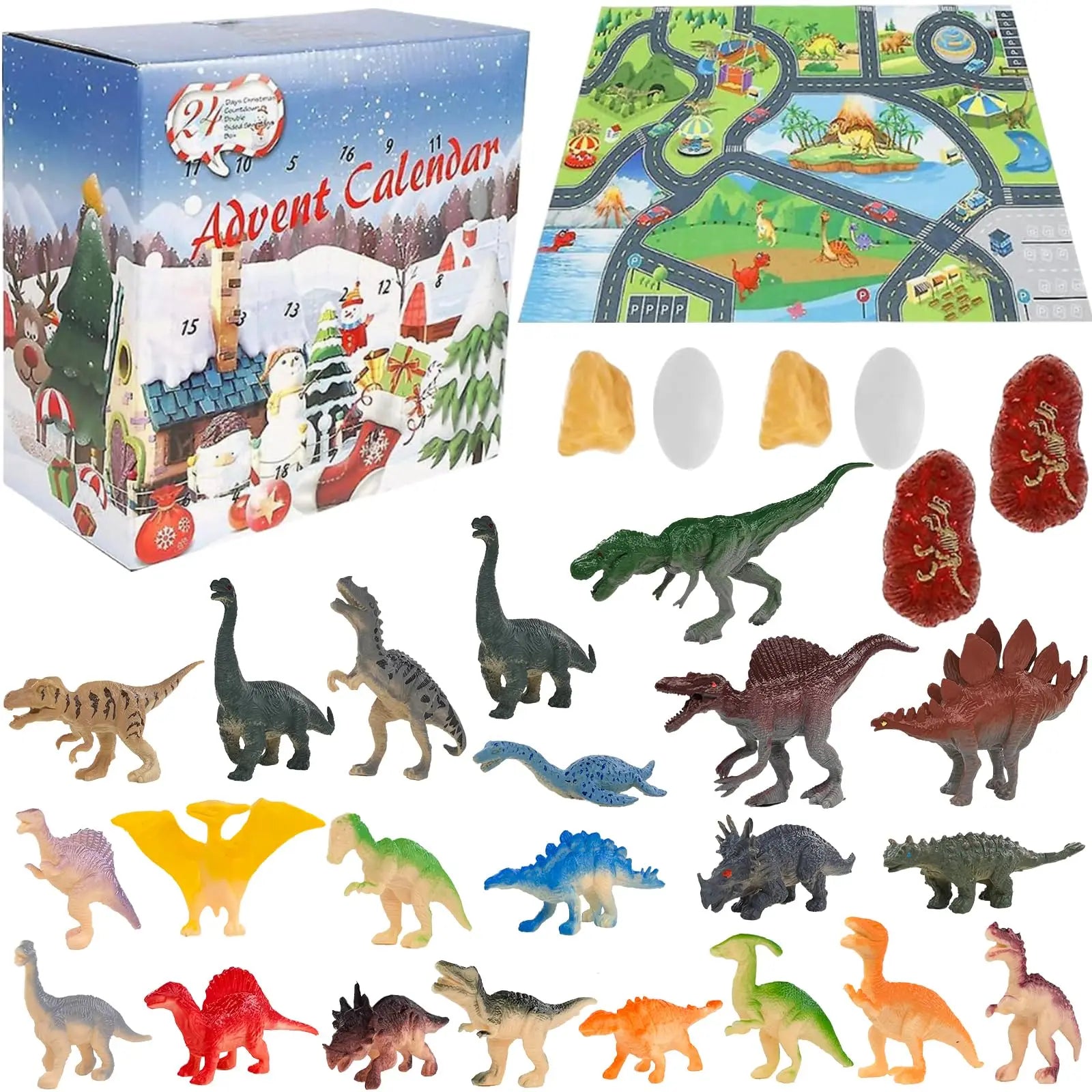 DinoQuest™ – Lern-Adventskalender für Kinder | 28 Dinosaurier-Figuren & Spielmatte