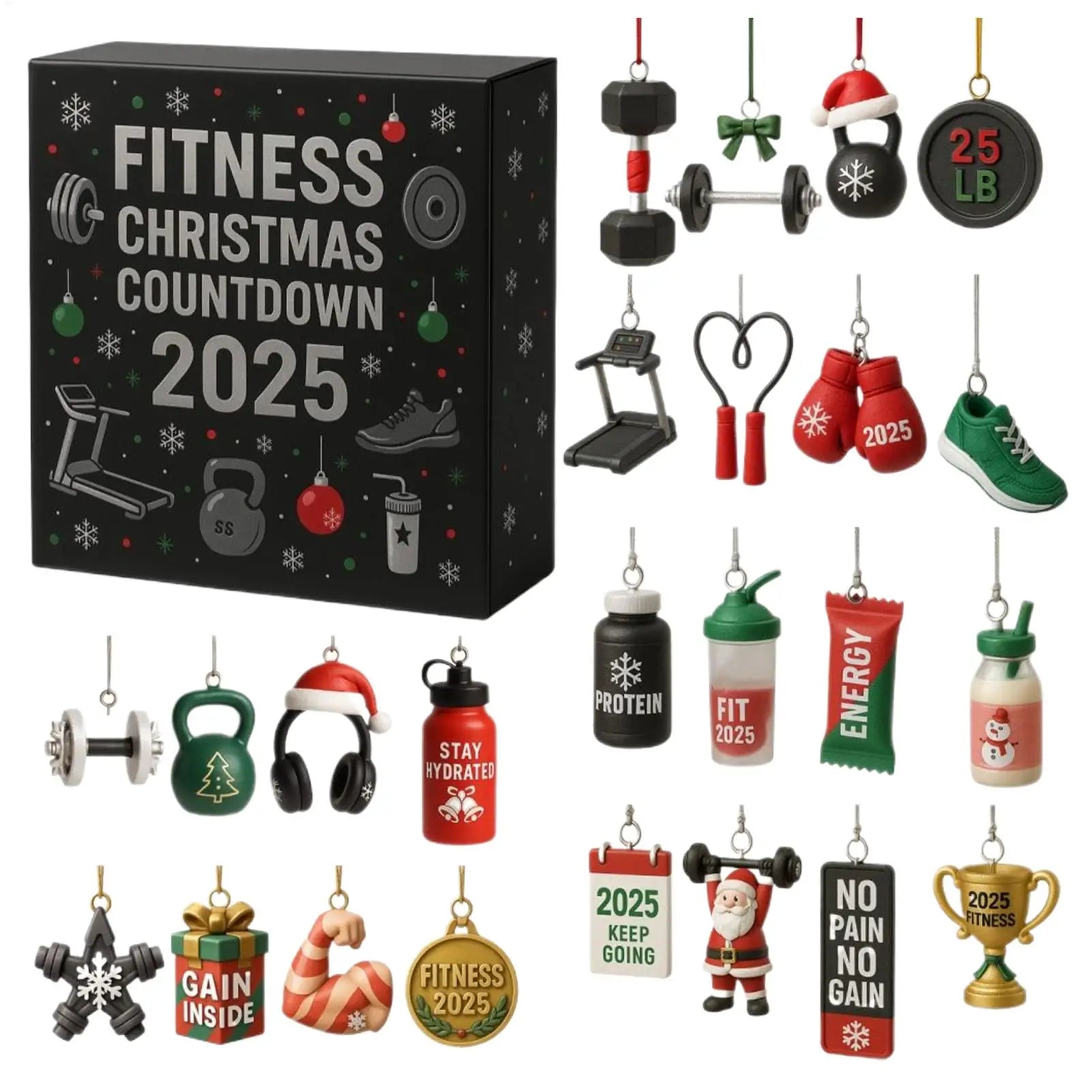 FitSpirit™ – Fitness Adventskalender aus Acryl | Weihnachtlicher 24-Tage Countdown