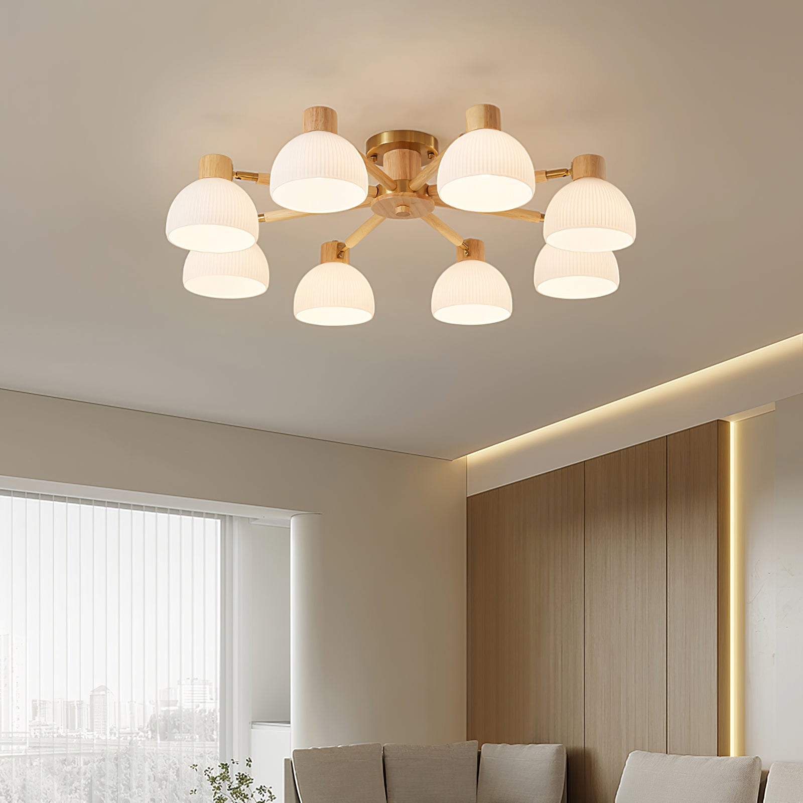 IgniteFlare™ Deckenleuchte – Industrieller Holz-Glas Kronleuchter mit warmem Licht