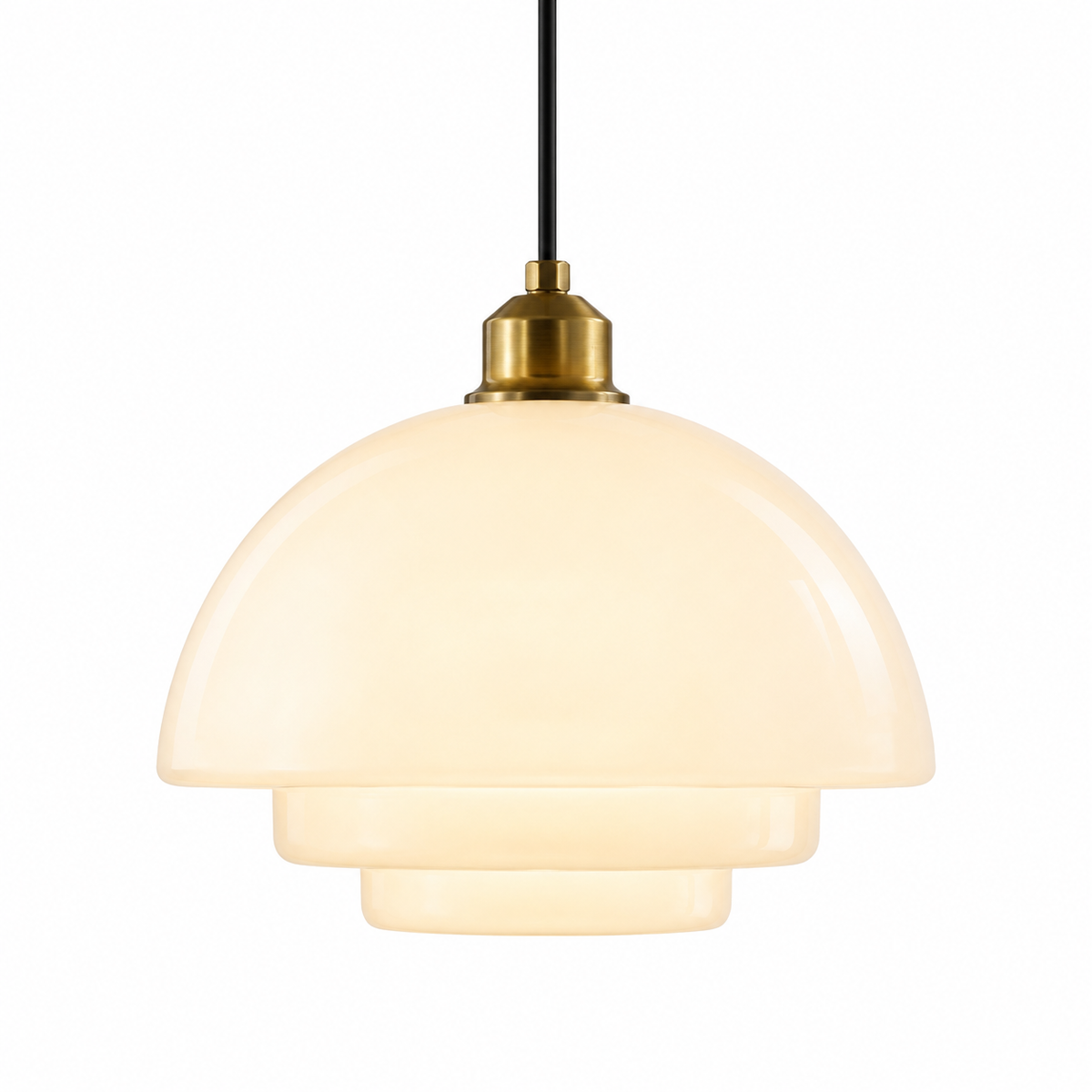 GlowIvory™ Glas Pendelleuchte – Elfenbein Hängelampe aus Glas & Messing im Mid-Century Stil - Less Goods