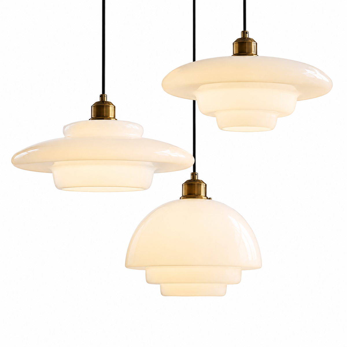 GlowIvory™ Glas Pendelleuchte – Elfenbein Hängelampe aus Glas & Messing im Mid-Century Stil - Less Goods