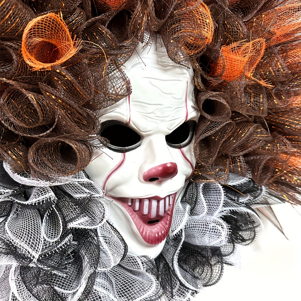 Scary Clown Mesh Wreath™ – Gruseliger Halloween-Türkranz mit Horror-Clown für Haustür & Party