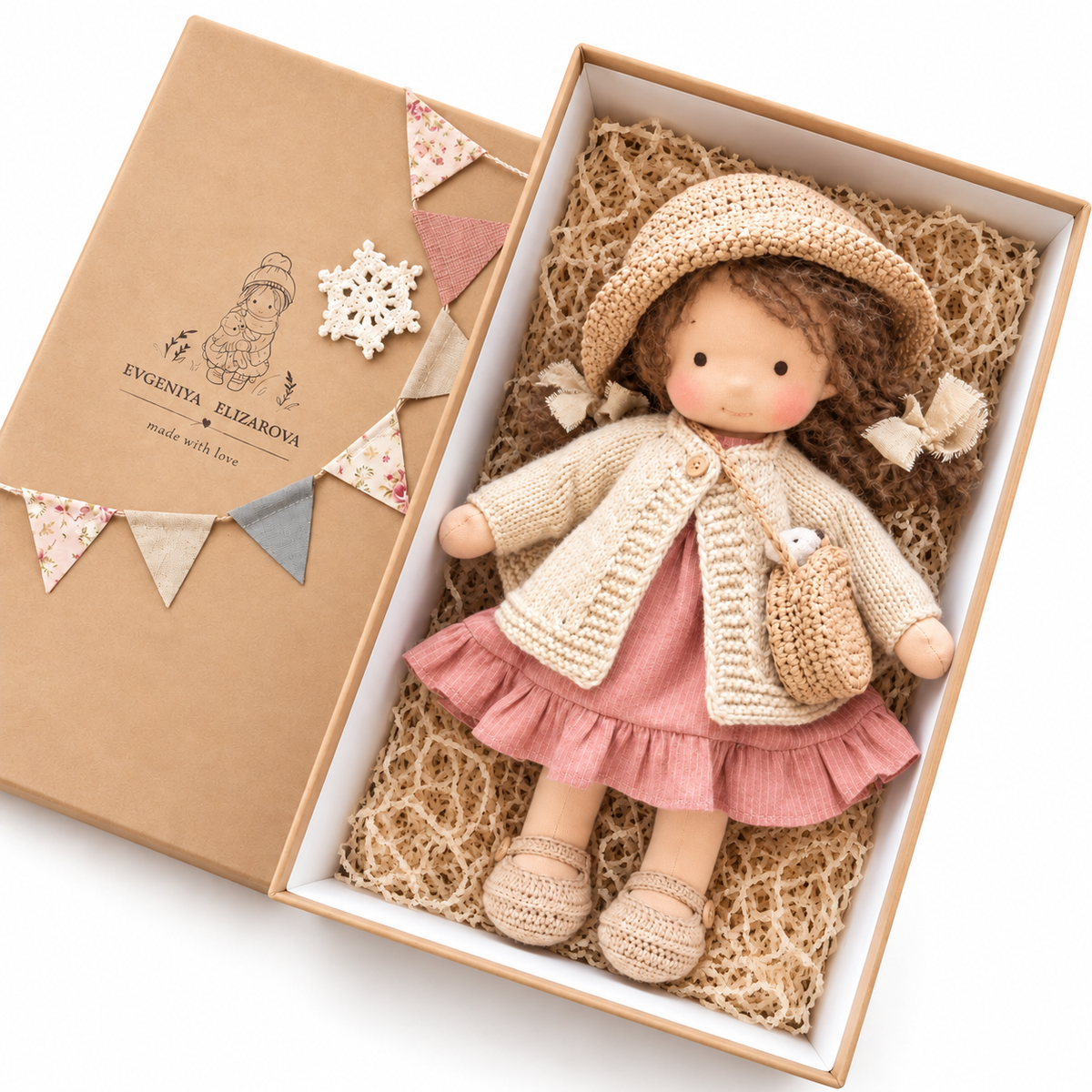 Waldora™ Waldorf Stoffpuppe – Handgefertigt, Naturmaterialien, 30 cm, Kreatives Rollenspiel