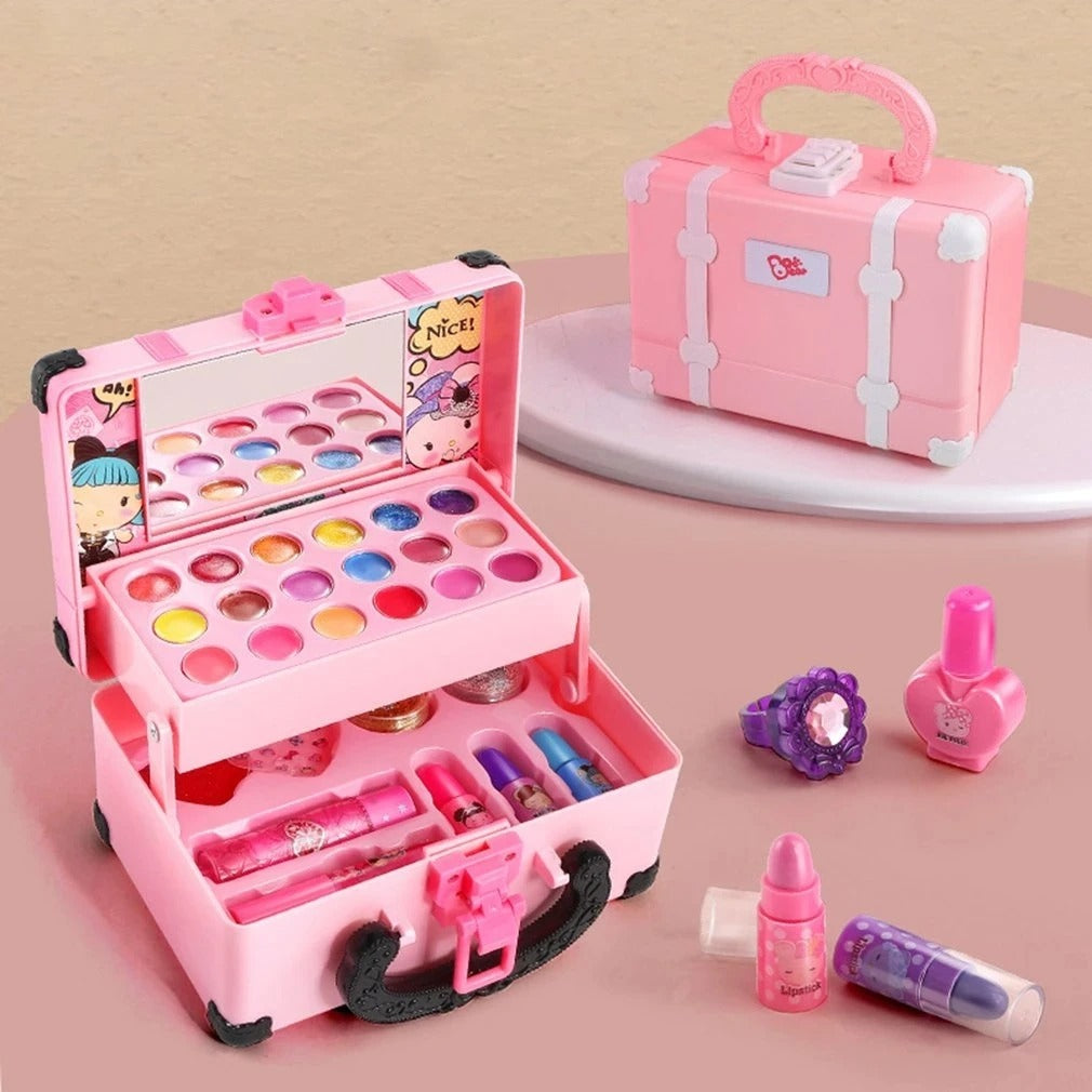 Kinderschminke™ Kinder Make-Up Set – Waschbare Kosmetik, Lidschatten, Lippenstift & Tasche, ab 3 Jahren - Less Goods