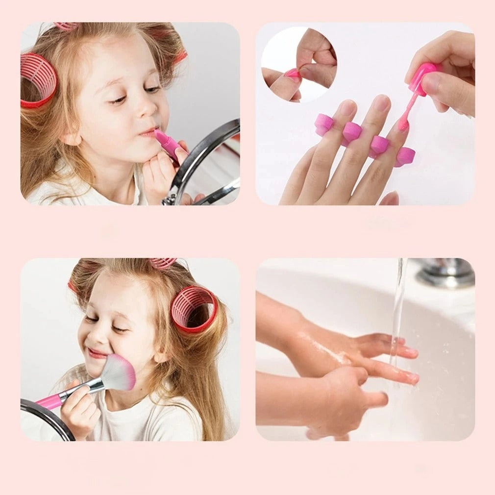 Kinderschminke™ Kinder Make-Up Set – Waschbare Kosmetik, Lidschatten, Lippenstift & Tasche, ab 3 Jahren - Less Goods