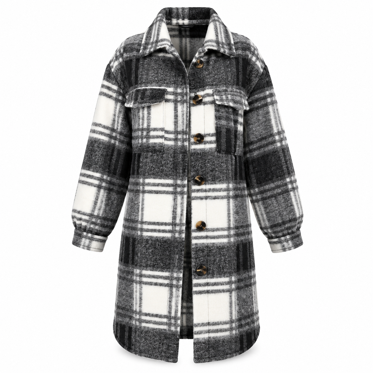 Oversized™ – Wollmix Mantel Damen | Kariert, Knielang & Stilvoll für Herbst & Winter