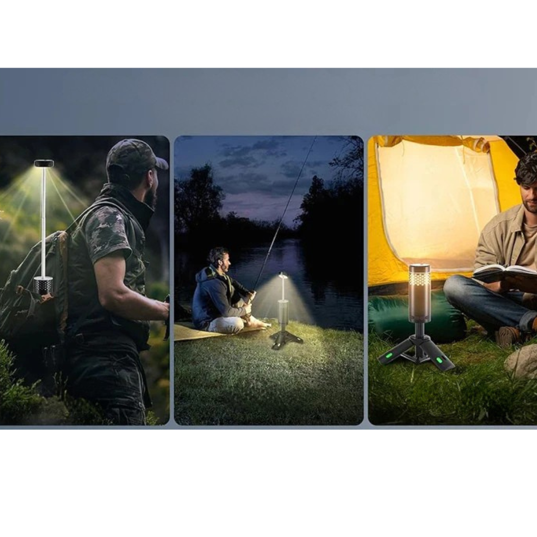 LuminaTripod™ Wiederaufladbare LED Campinglaterne – Outdoor-Leuchte mit Stativ & Powerbank