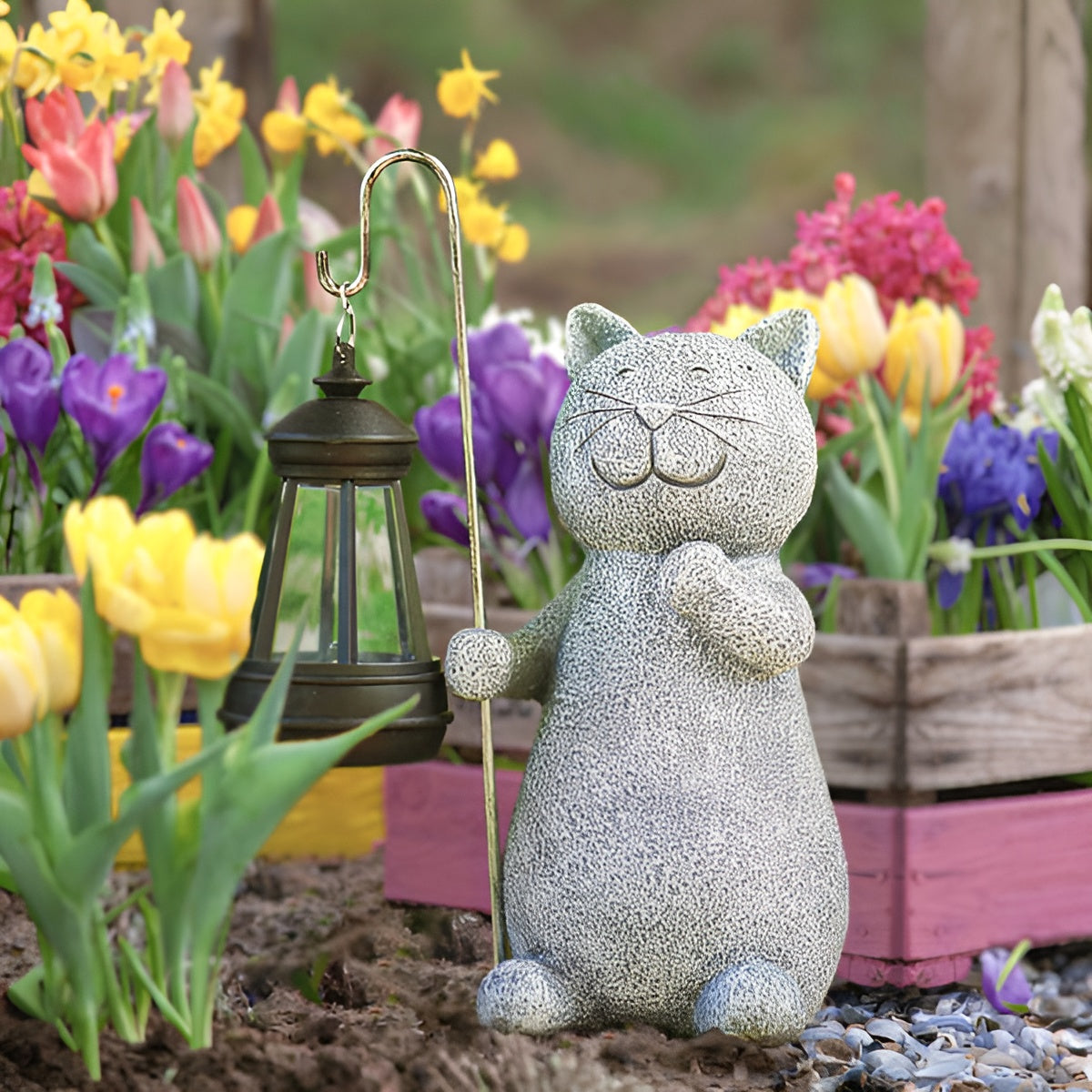 LunaGlow™ Solar Katzenfigur – Beleuchtete Gartenfigur mit Solarlicht für Außenbereiche