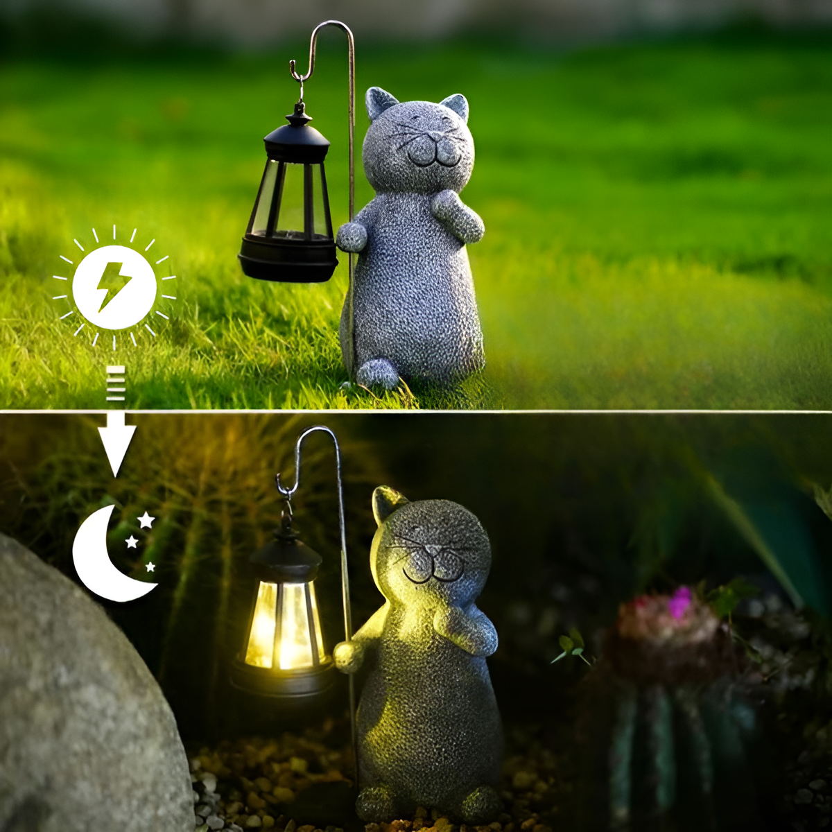 LunaGlow™ Solar Katzenfigur – Beleuchtete Gartenfigur mit Solarlicht für Außenbereiche