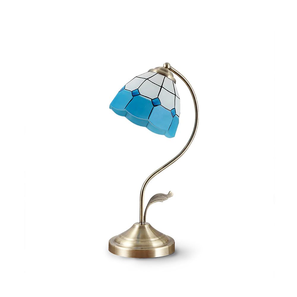 LuxePetal™ Tischlampe – Elegante Blumen-Designlampe aus Glas in Weiß & Blau mit Gold-Finish