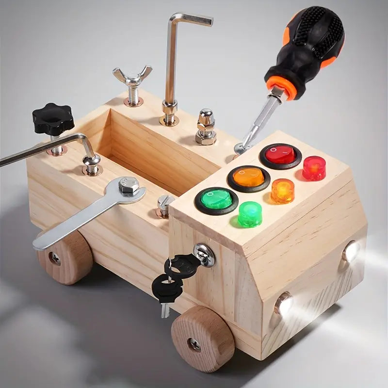 Montessori Magic™ Aktivitätsboard – LED Lernbrett aus Holz für Motorik & Kreativität (3–12 Jahre)