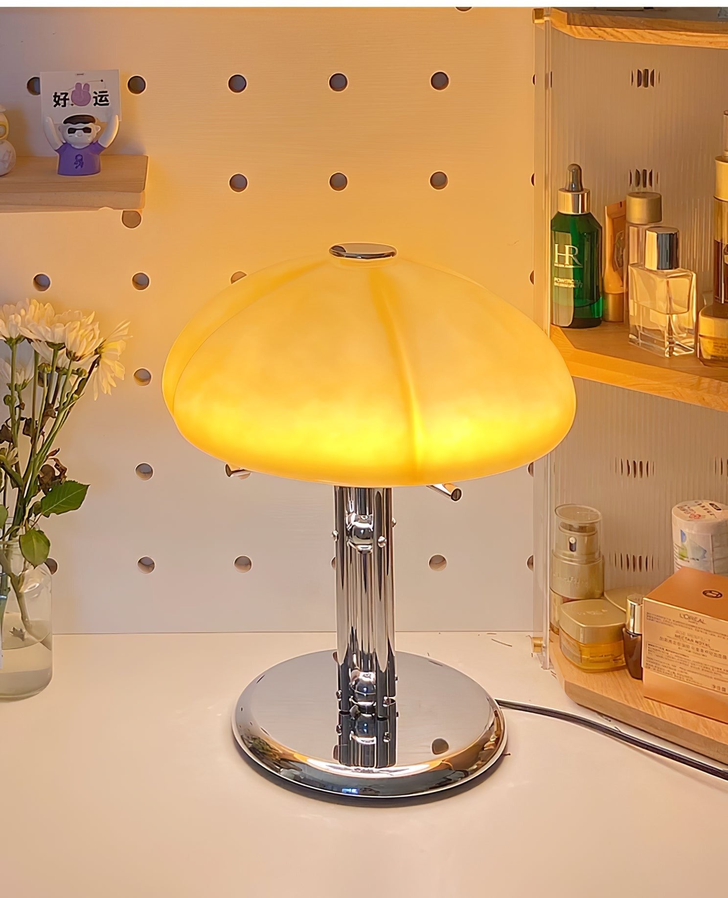 GlowMushroom™ Tischlampe – Bauhaus Design-Leuchte aus Glas mit warmem Amber-Licht