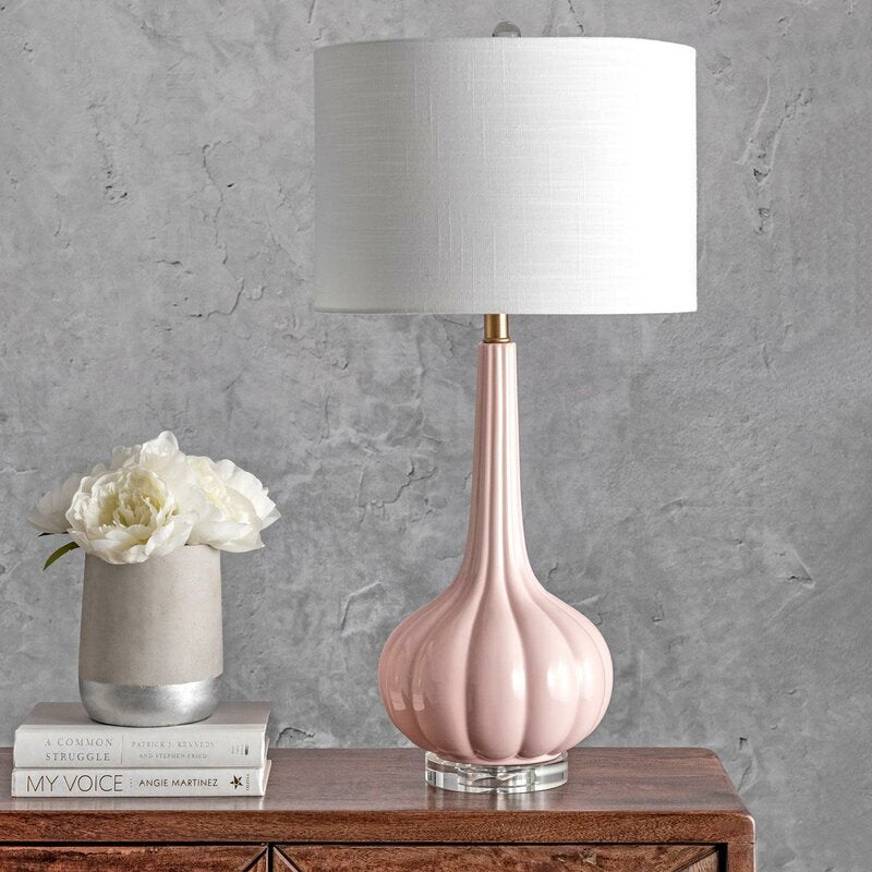 PureGlow™ Tischlampe – Elegante Keramik-Designlampe mit weißem Stoffschirm